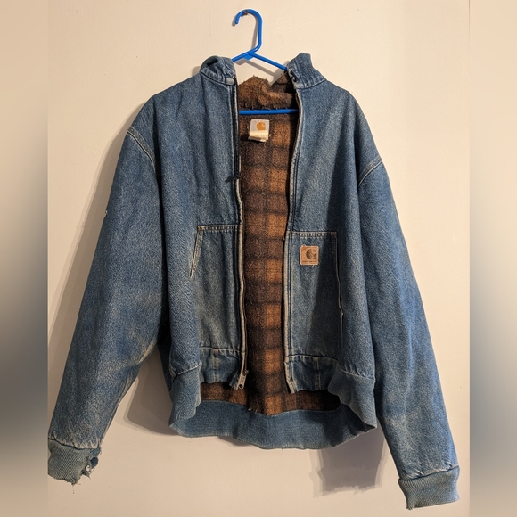 Vintage Carhartt J08D ST denim blanket lined hooded jacket - Picture 8 of 15